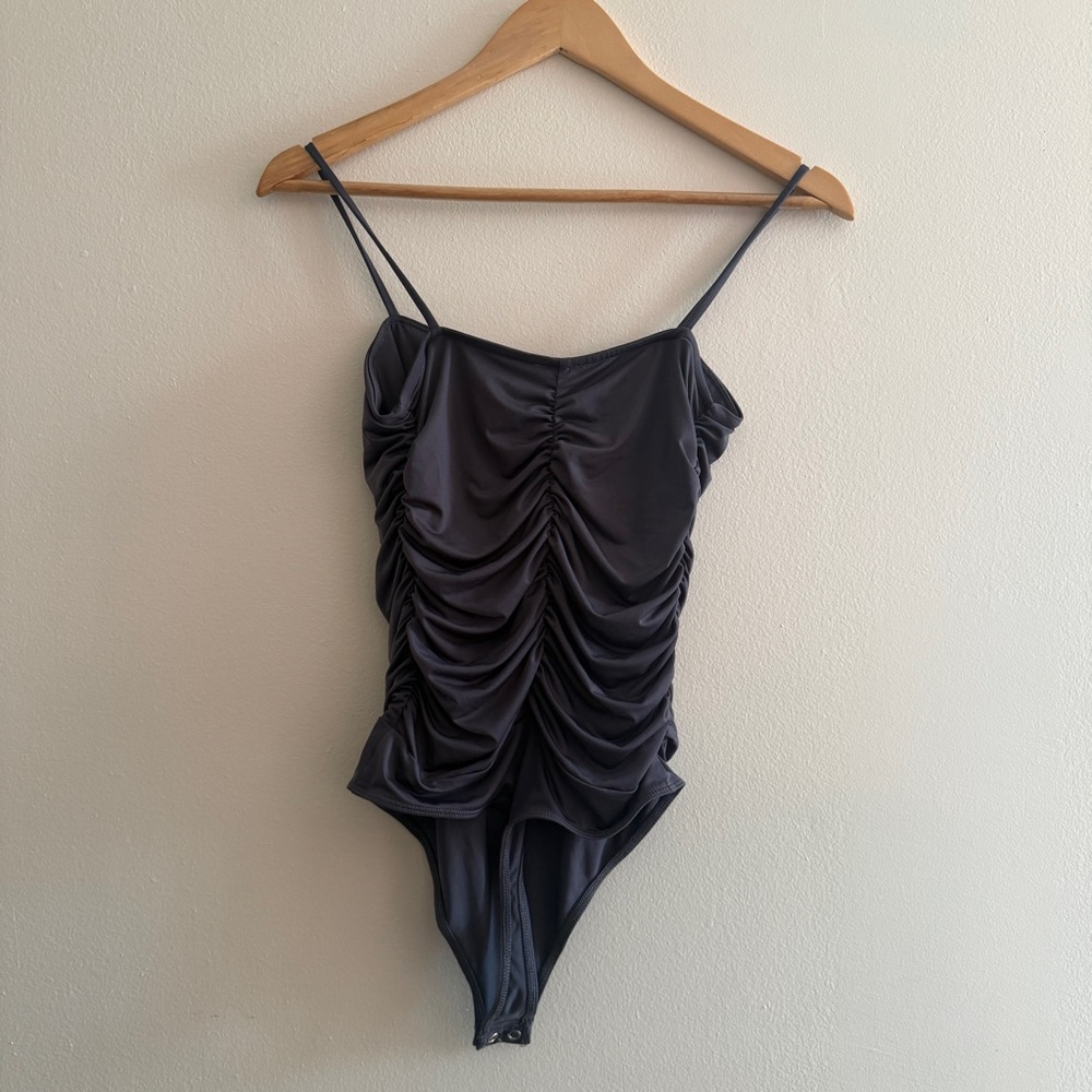 Express Charcoal Ruched Bodysuit